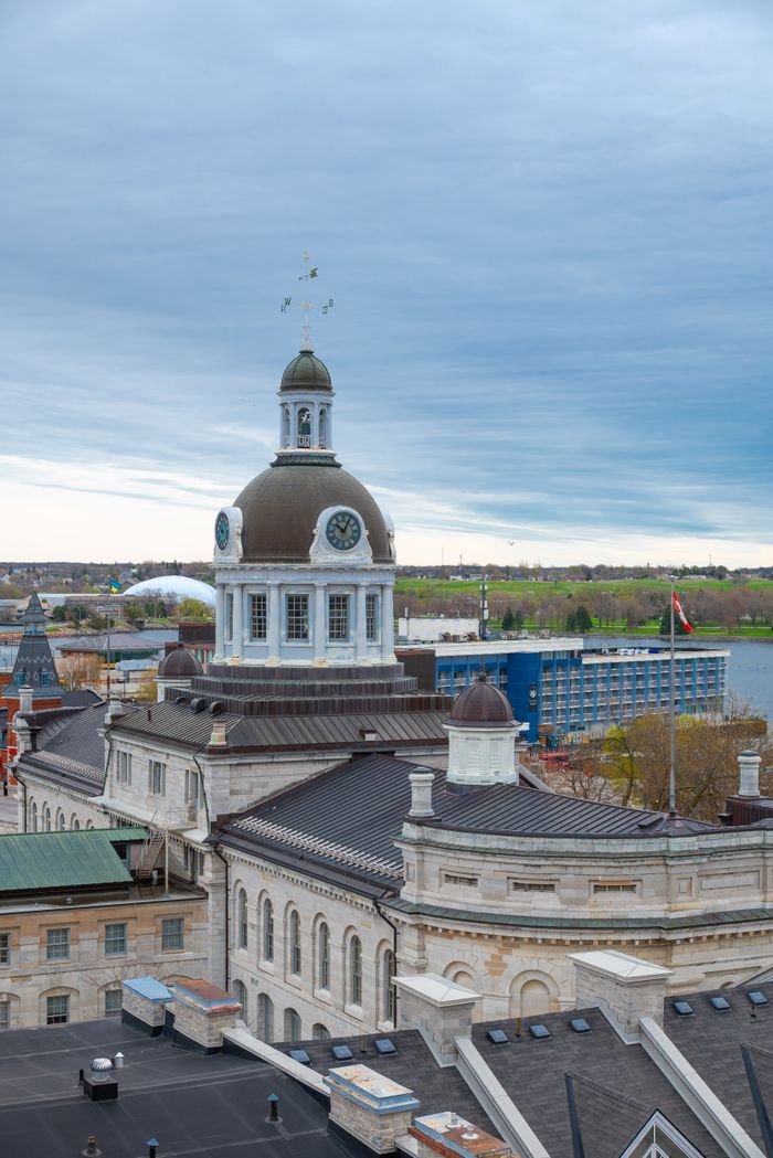 A stunning view of Kingston City Hall from above, capturing the architecture and surrounding landscape.